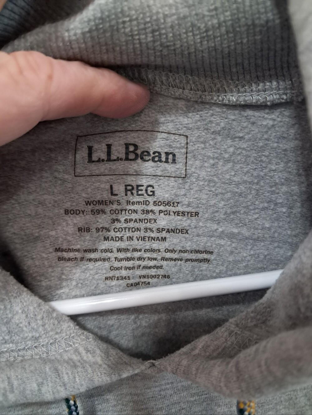 Women's Large L.L. Bean Sweatshirt Hoodie Gray with Stripes Thumbholes Pullover - Picture 6 of 8